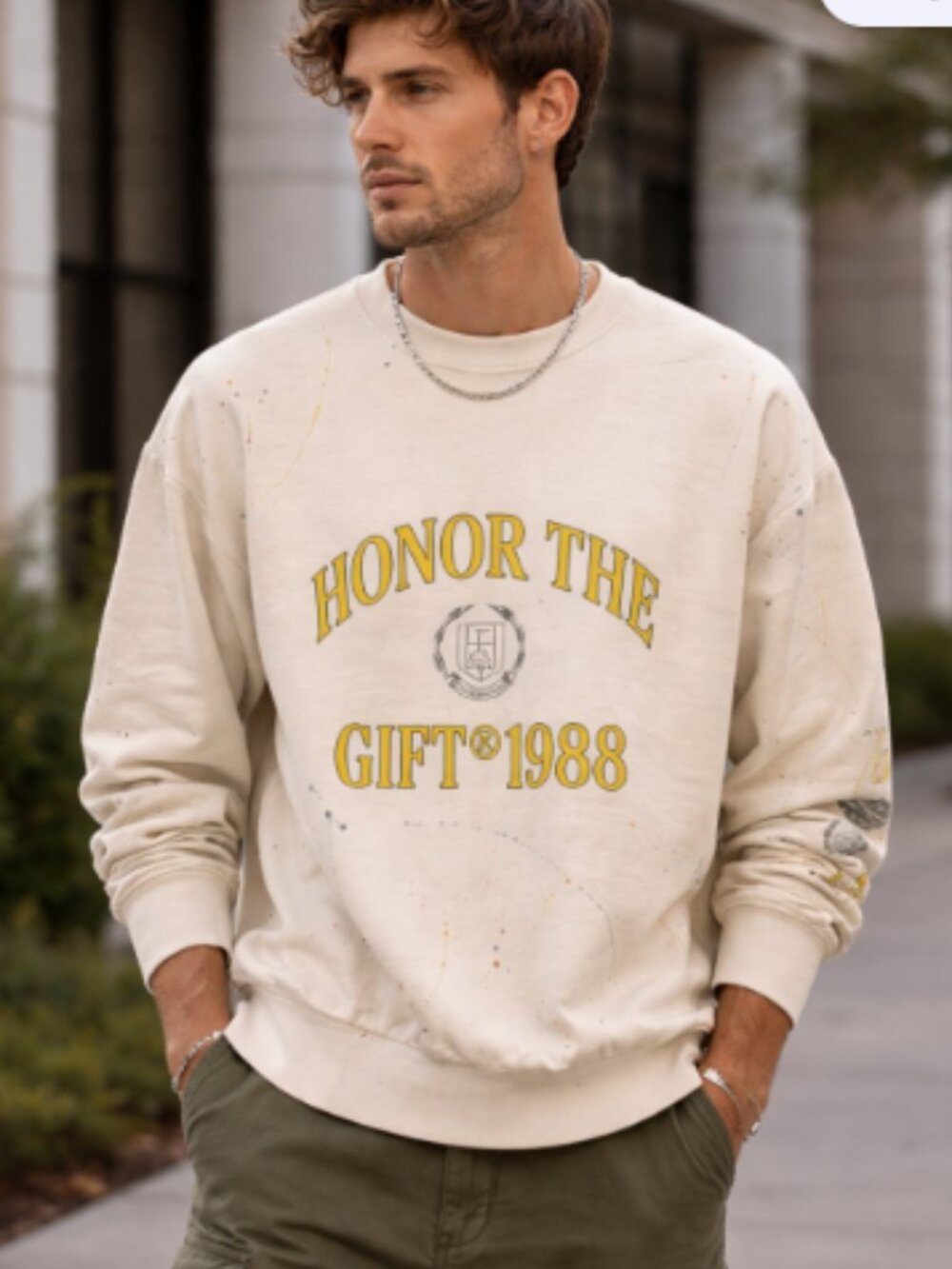 Honor The Gift 1988 Graphic Sweatshirt Paint Splatter Size Small